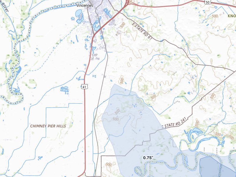 NEXRAD radar-signature map of the hail storm over Vincennes, IN on Aug 12, 2026