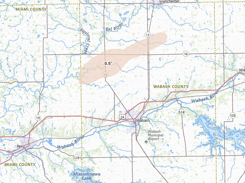 Radar-estimated hail-size map of the storm over Wabash, IN