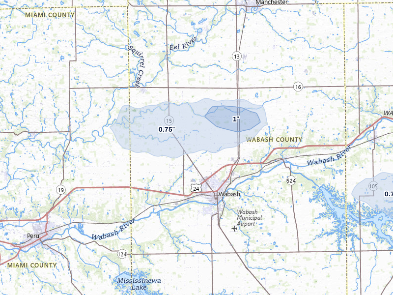 NEXRAD radar-signature map of the hail storm over Wabash, IN on Mar 22, 2026