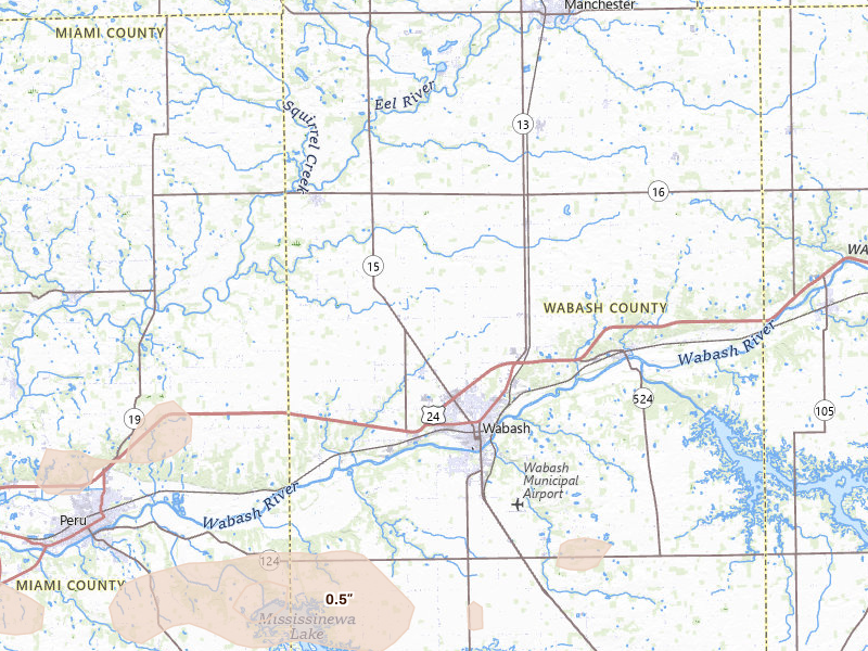 Radar-estimated hail-size map of the storm over Wabash, IN