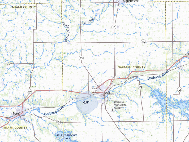 NEXRAD radar-signature map of the hail storm over Wabash, IN on May 18, 2026