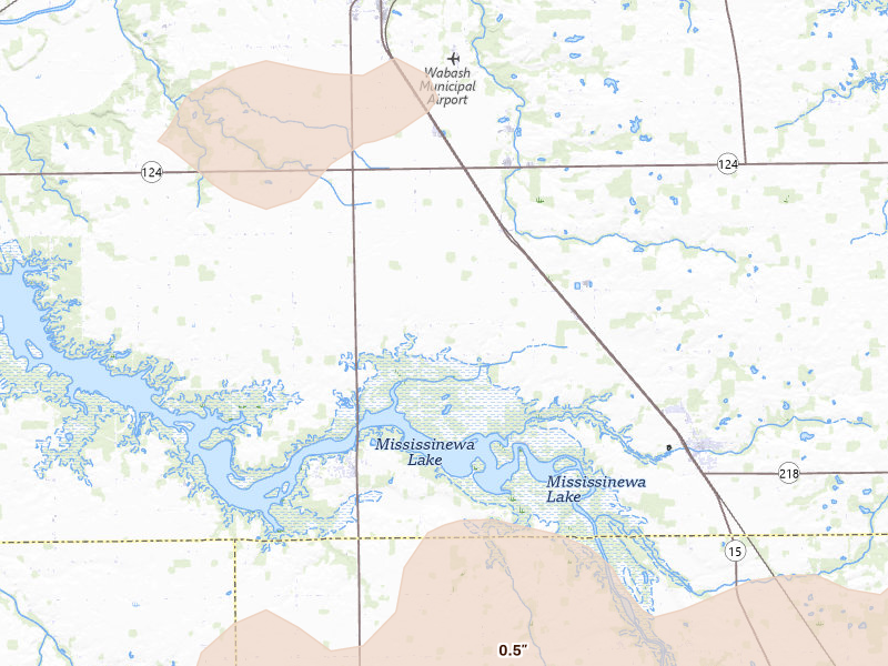 Radar-estimated hail-size map of the storm over Wabash, IN on Aug 11, 2026