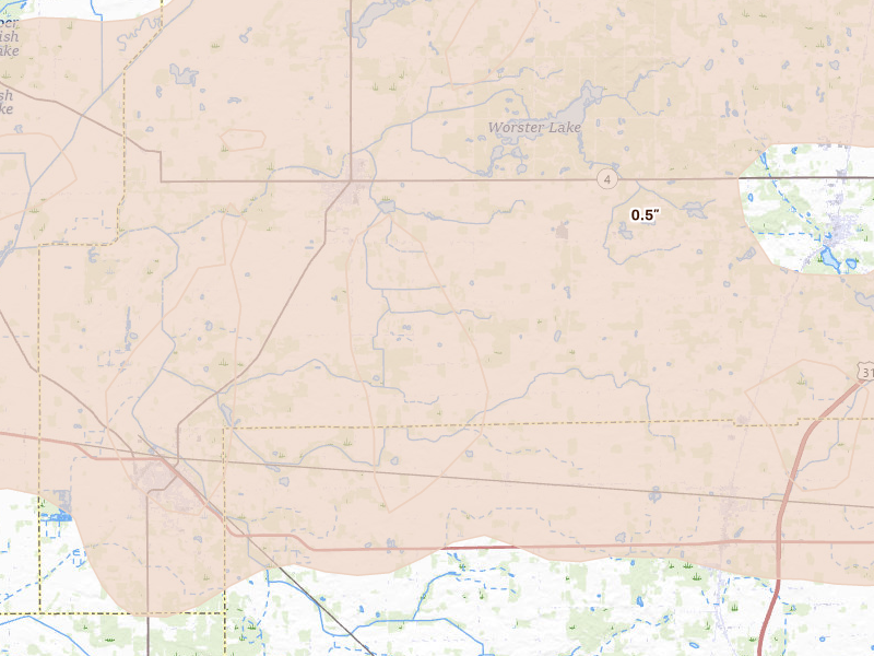 Radar-estimated hail-size map of the storm over Walkerton, IN