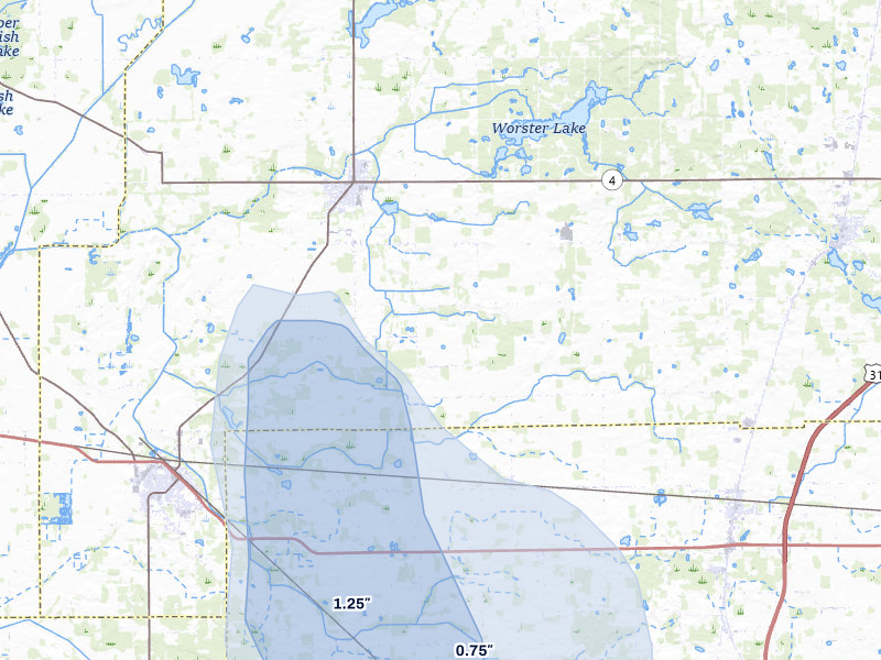 NEXRAD radar-signature map of the hail over Walkerton, IN