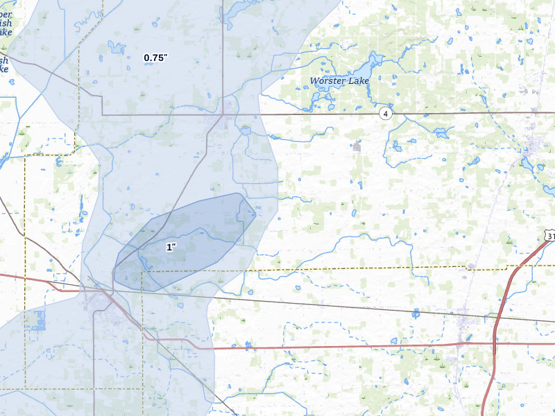 NEXRAD radar-signature map of the hail over Walkerton, IN