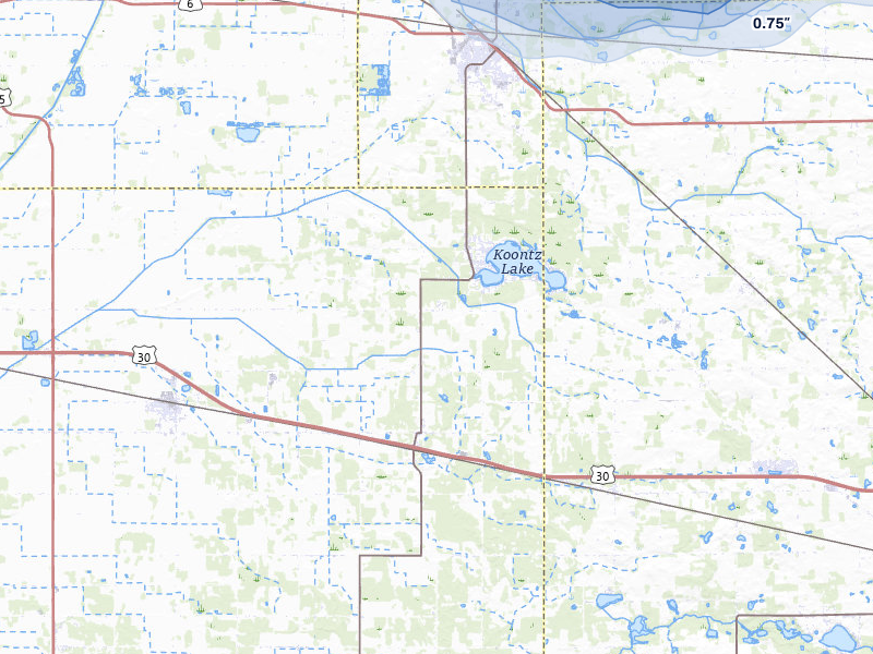 NEXRAD radar-signature map of the hail storm over Walkerton, IN on Aug 9, 2026