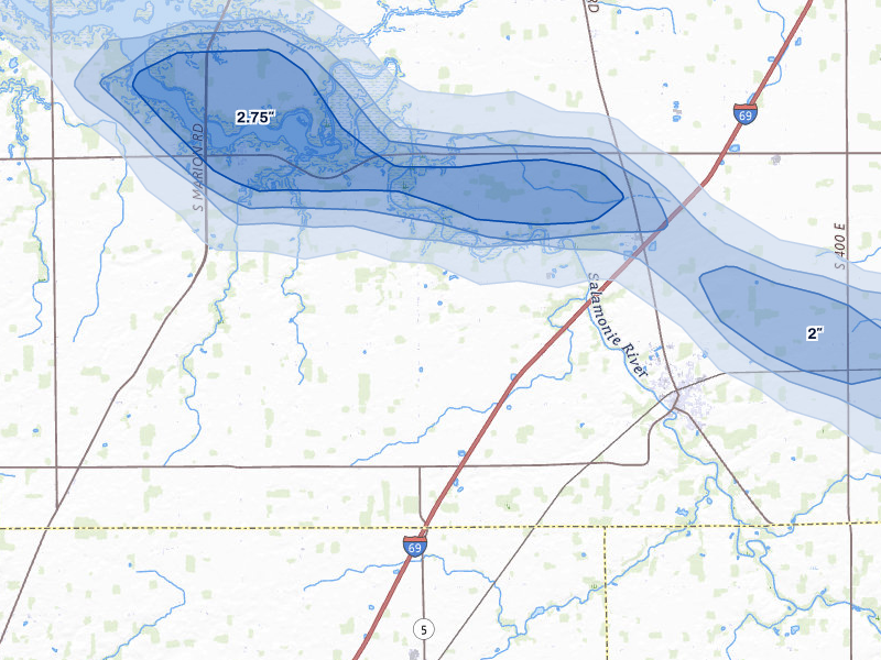 NEXRAD radar-signature map of the hail storm over Warren, IN on Mar 26, 2026