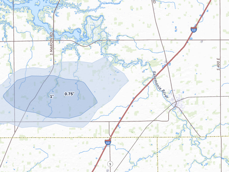 NEXRAD radar-signature map of the hail storm over Warren, IN on Apr 3, 2026