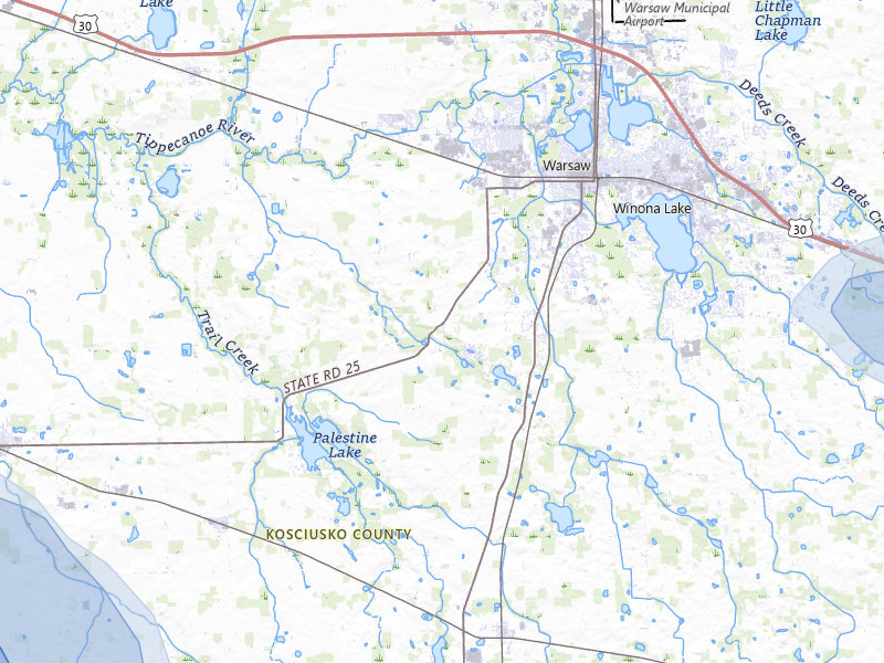 NEXRAD radar-signature map of the hail storm over Warsaw, IN on Apr 22, 2026