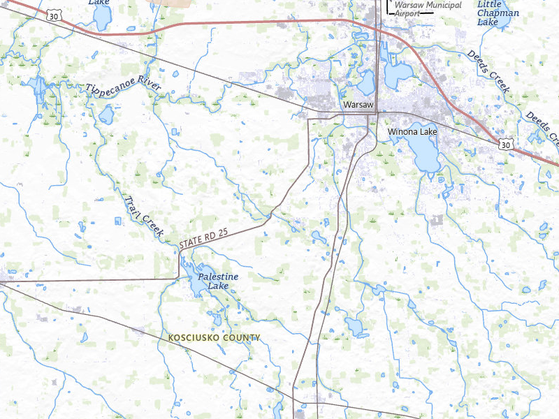 Radar-estimated hail-size map of the storm over Warsaw, IN on Jul 3, 2026