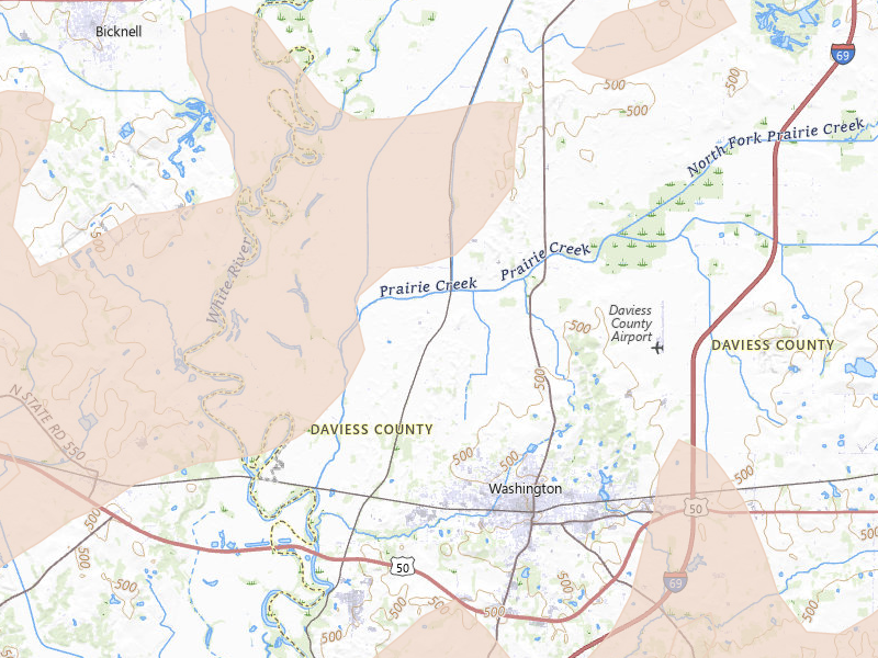 Radar-estimated hail-size map of the storm over Washington, IN on Apr 27, 2026
