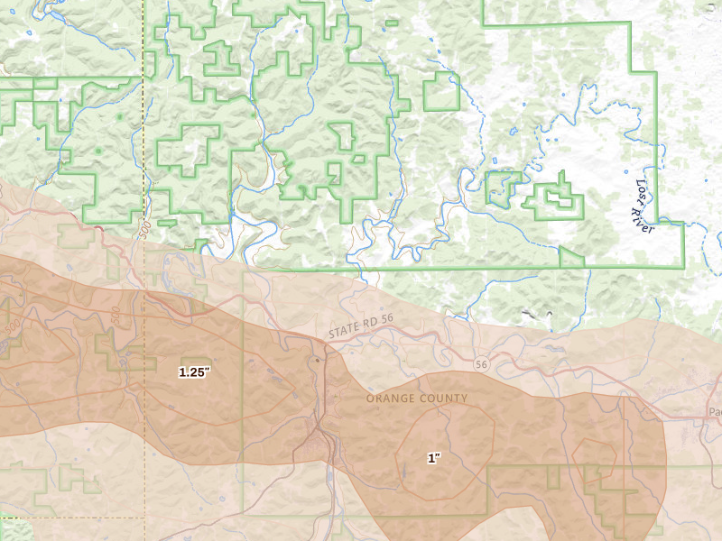 Radar-estimated hail-size map of the storm over West Baden Springs, IN on Mar 22, 2026