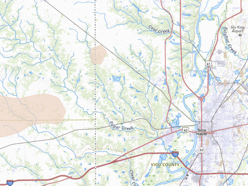 Radar-estimated hail-size map of the storm over West Terre Haute, IN on Mar 22, 2026