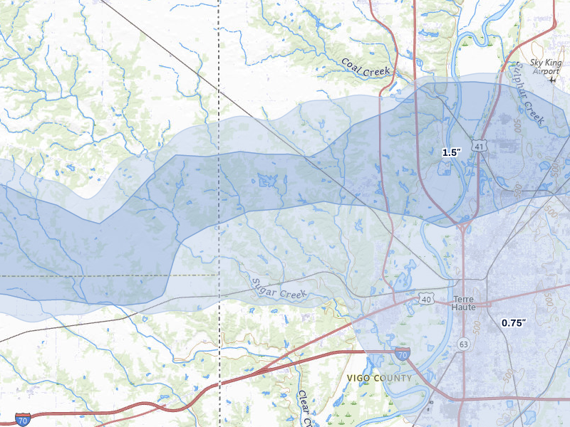 NEXRAD radar-signature map of the hail storm over West Terre Haute, IN on Mar 22, 2026