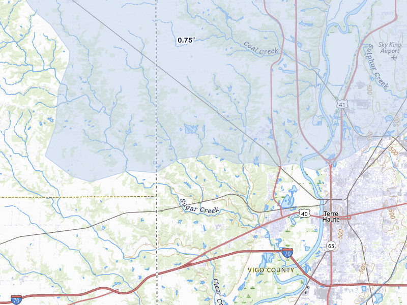 NEXRAD radar-signature map of the hail storm over West Terre Haute, IN on May 4, 2026
