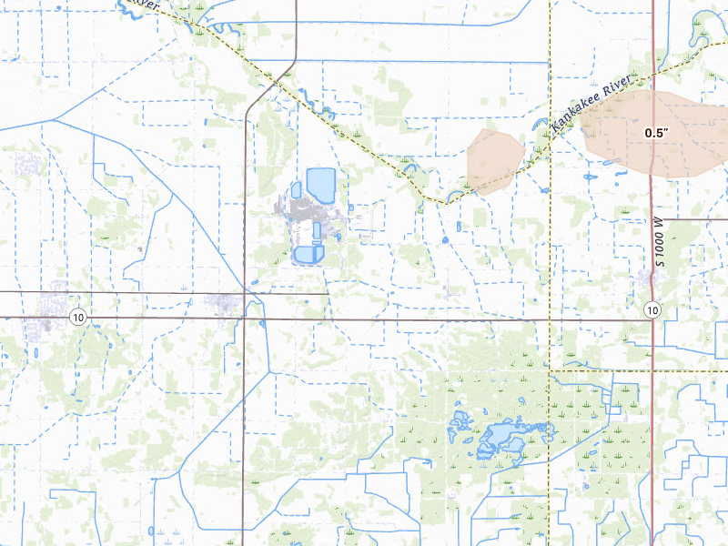 Radar-estimated hail-size map of the storm over Wheatfield, IN on Mar 26, 2026