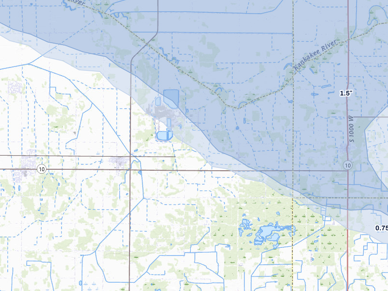 NEXRAD radar-signature map of the hail over Wheatfield, IN