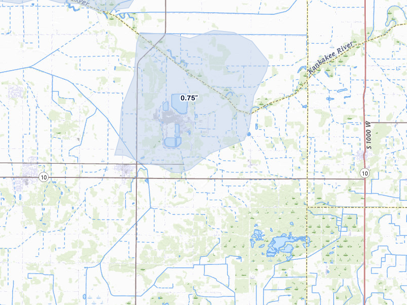 NEXRAD radar-signature map of the hail over Wheatfield, IN