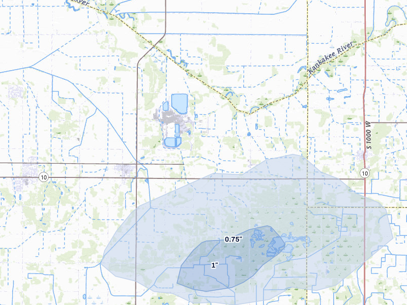 NEXRAD radar-signature map of the hail storm over Wheatfield, IN on Jun 5, 2026