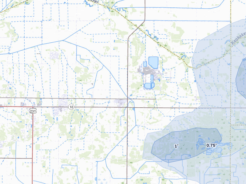 NEXRAD radar-signature map of the hail storm over Wheatfield, IN on Aug 10, 2026