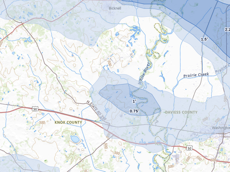 NEXRAD radar-signature map of the hail storm over Wheatland, IN on Mar 22, 2026