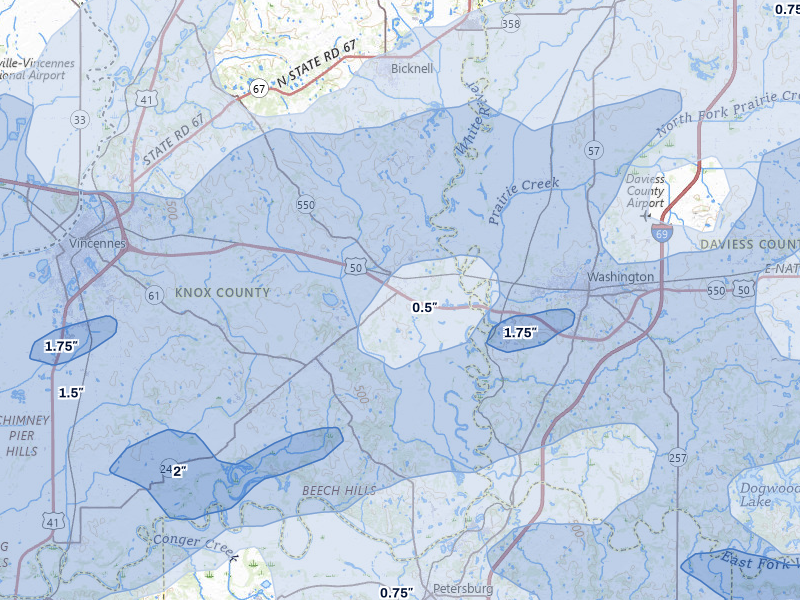 NEXRAD radar-signature map of the hail over Wheatland, IN