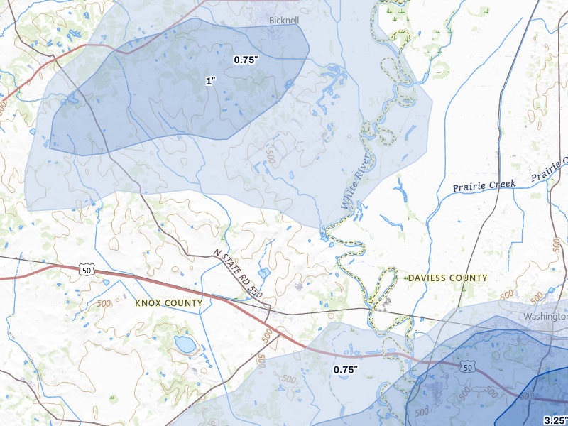 NEXRAD radar-signature map of the hail storm over Wheatland, IN on May 16, 2026