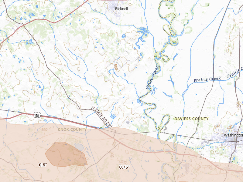 Radar-estimated hail-size map of the storm over Wheatland, IN