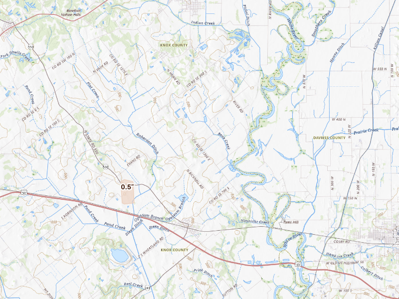 Radar-estimated hail-size map of the storm over Wheatland, IN