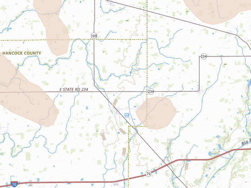 Radar-estimated hail-size map of the storm over Wilkinson, IN on Aug 11, 2026