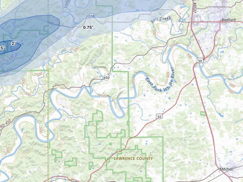 NEXRAD radar-signature map of the hail storm over Williams, IN on Jul 3, 2026