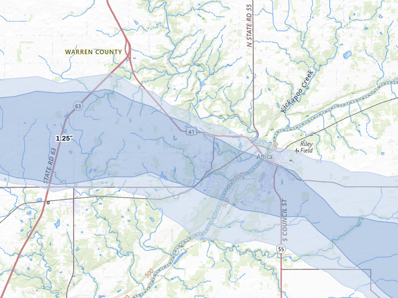 NEXRAD radar-signature map of the hail over Williamsport, IN