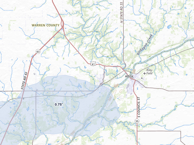 NEXRAD radar-signature map of the hail over Williamsport, IN