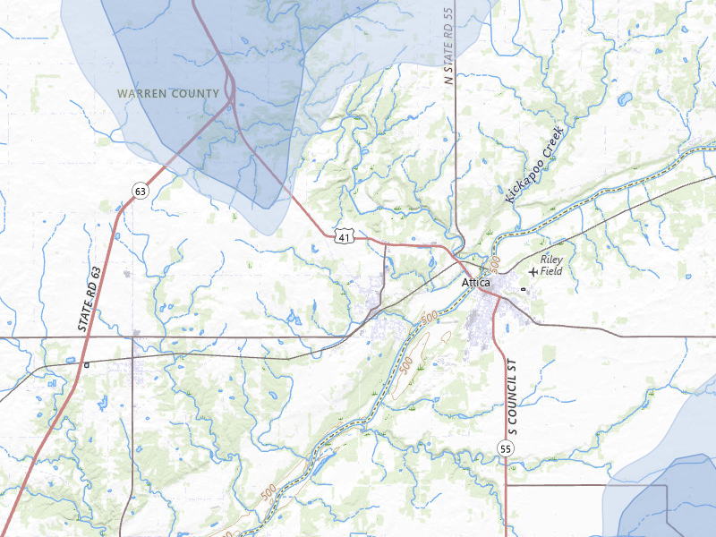 NEXRAD radar-signature map of the hail storm over Williamsport, IN on Jun 6, 2026
