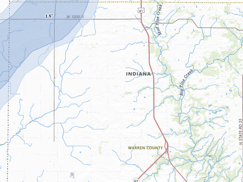 NEXRAD radar-signature map of the hail storm over Williamsport, IN on Jul 3, 2026