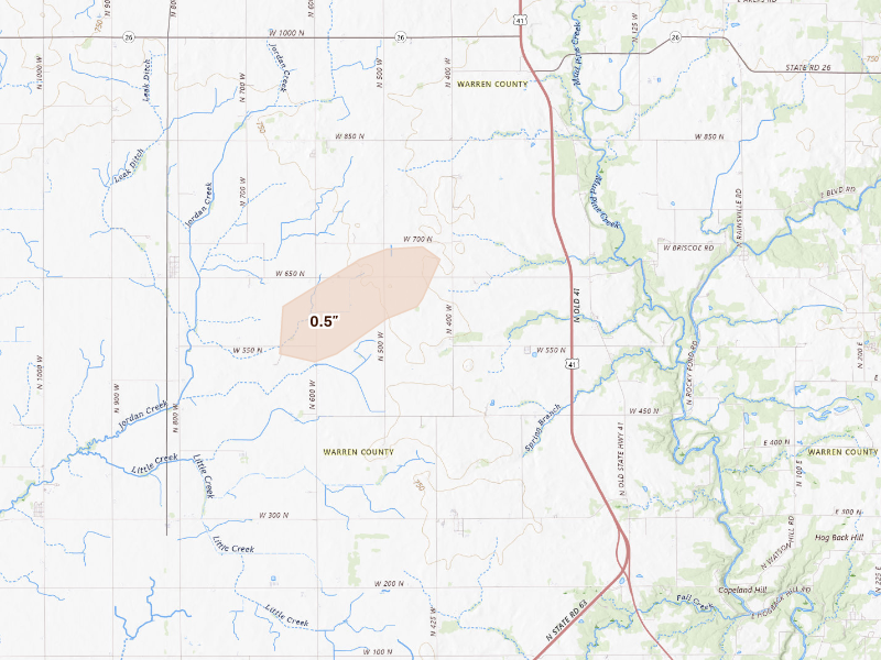 Radar-estimated hail-size map of the storm over Williamsport, IN