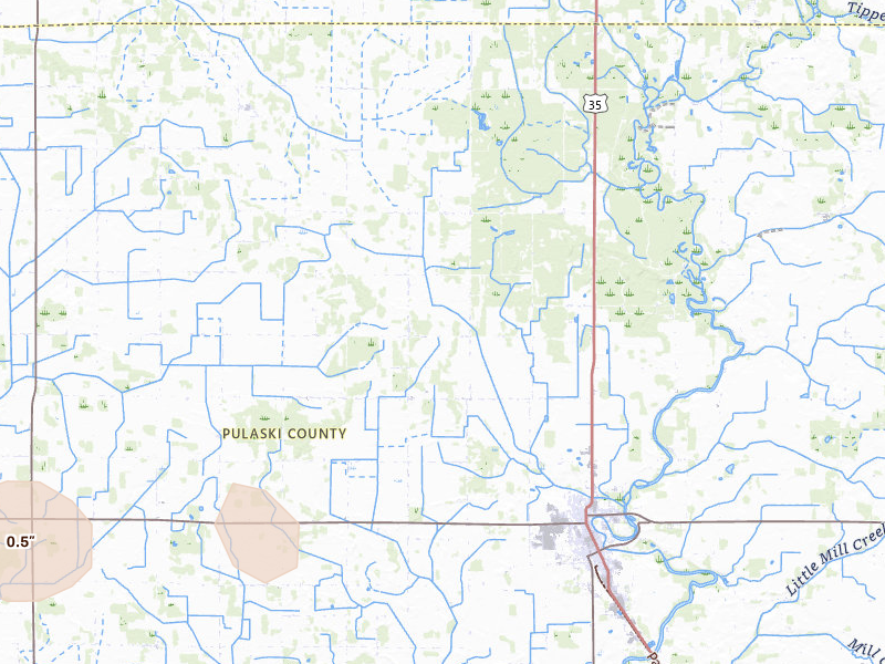 Radar-estimated hail-size map of the storm over Winamac, IN on Mar 31, 2026