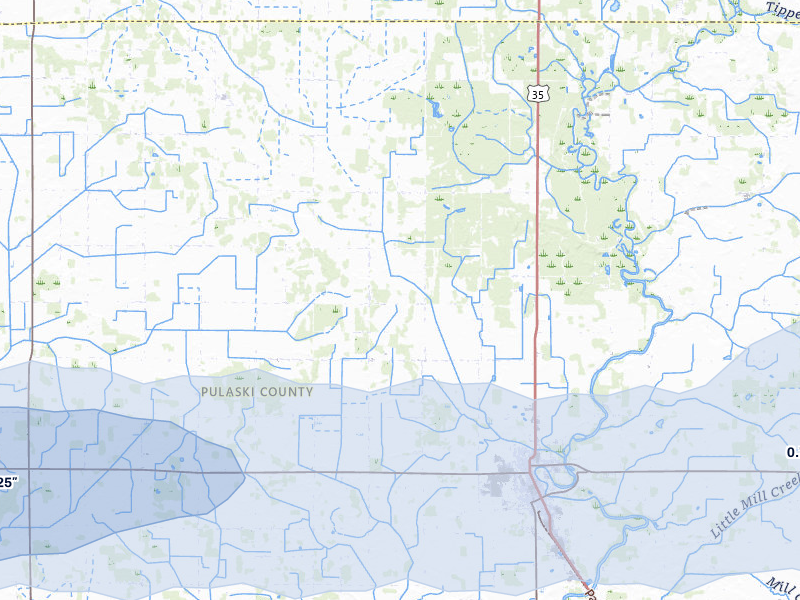 NEXRAD radar-signature map of the hail over Winamac, IN