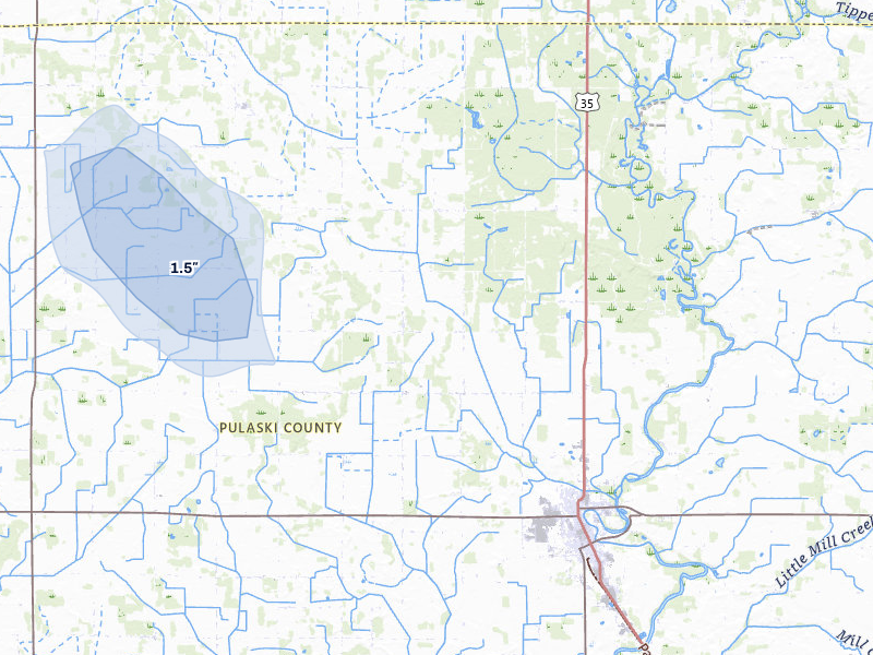 NEXRAD radar-signature map of the hail storm over Winamac, IN on Jun 6, 2026
