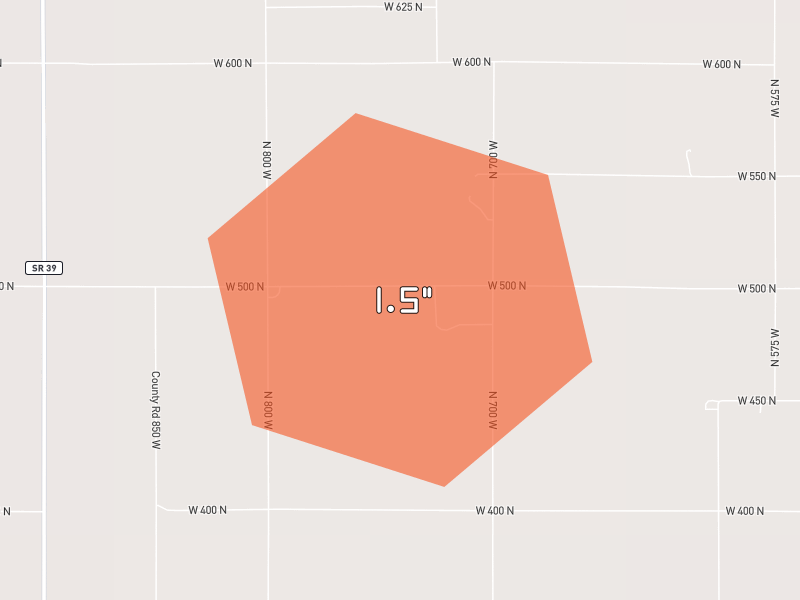 Hail map of Winamac, IN on Jun 7, 2026, hail up to 1.5"