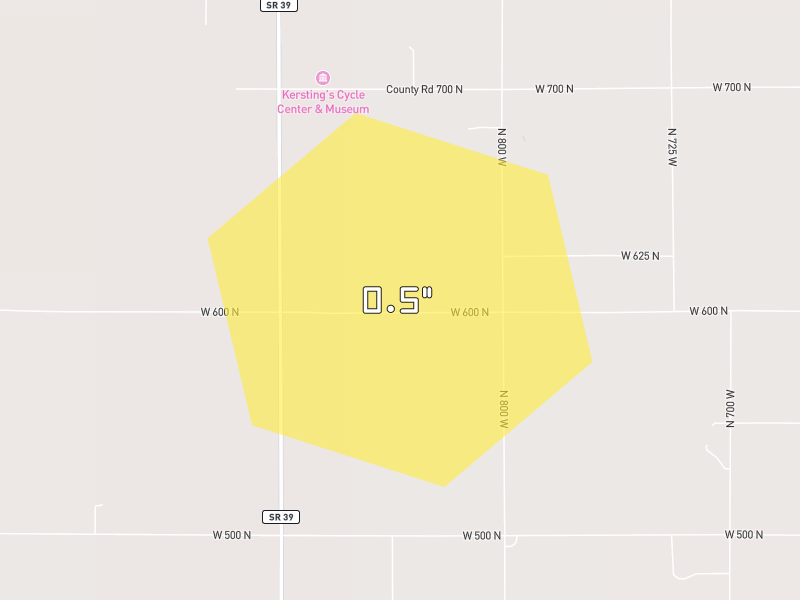 Hail map of Winamac, IN on Jun 9, 2026, hail up to 0.5"