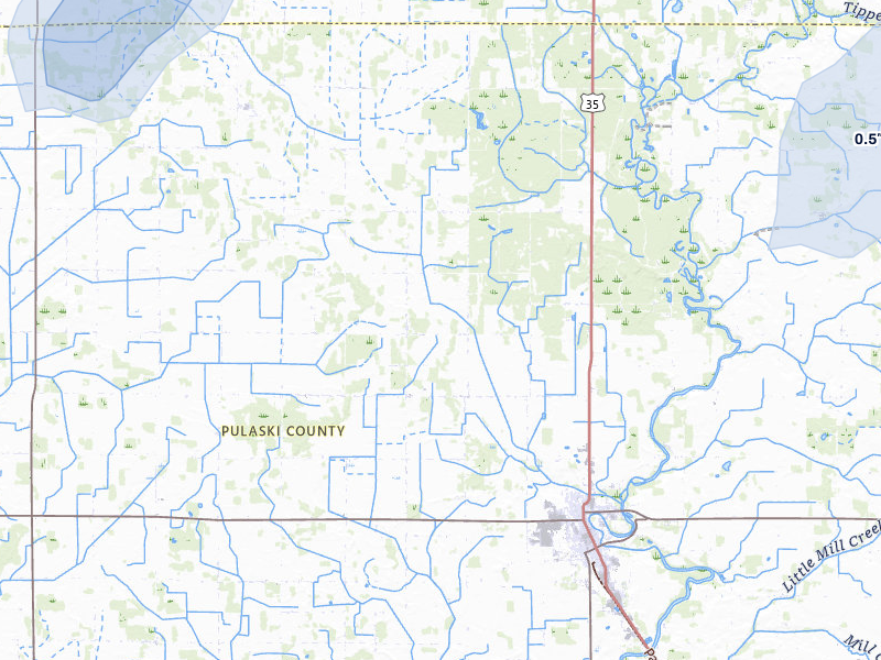NEXRAD radar-signature map of the hail storm over Winamac, IN on Jul 3, 2026