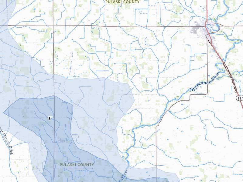 NEXRAD radar-signature map of the hail storm over Winamac, IN on Aug 12, 2026