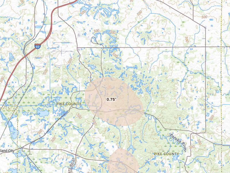 Radar-estimated hail-size map of the storm over Winslow, IN