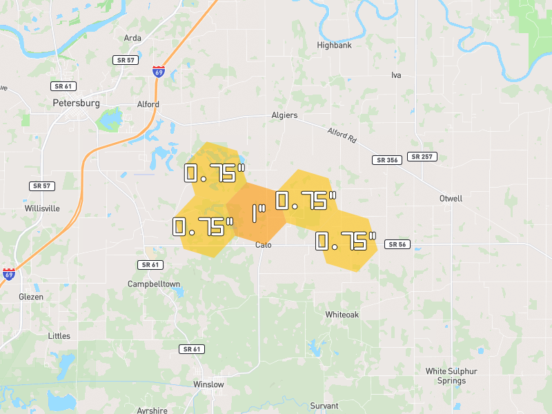 Hail map of Winslow, IN on Jul 21, 2026, hail up to 1"