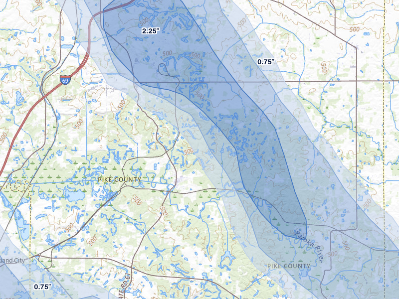 NEXRAD radar-signature map of the hail storm over Winslow, IN on Aug 12, 2026