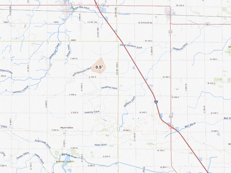 Radar-estimated hail-size map of the storm over Wolcott, IN
