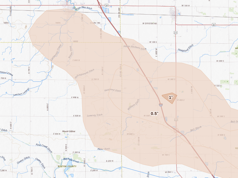 Radar-estimated hail-size map of the storm over Wolcott, IN
