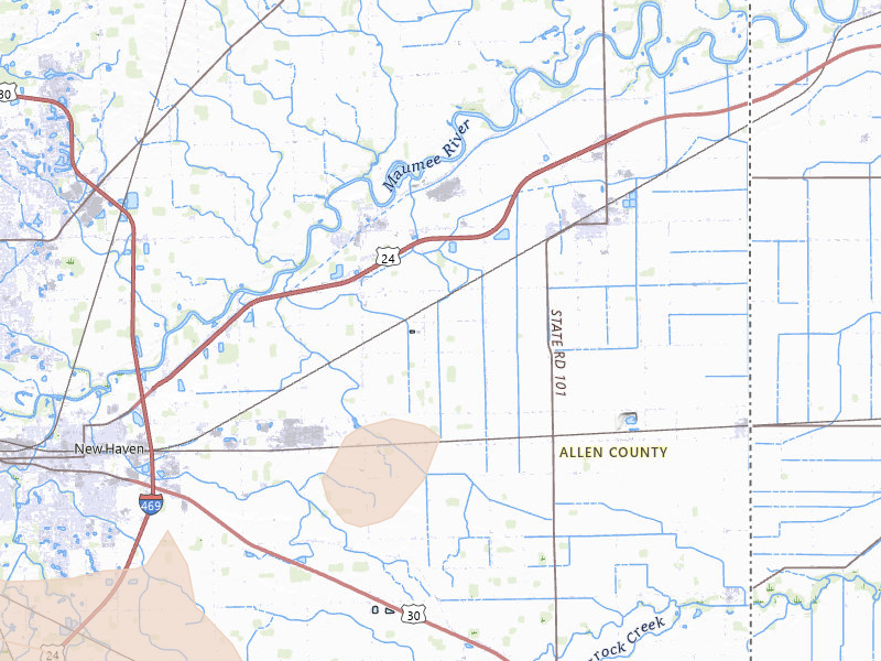 Radar-estimated hail-size map of the storm over Woodburn, IN on Aug 10, 2026