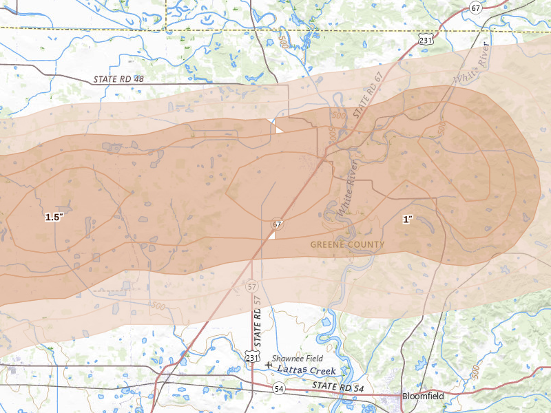 Radar-estimated hail-size map of the storm over Worthington, IN